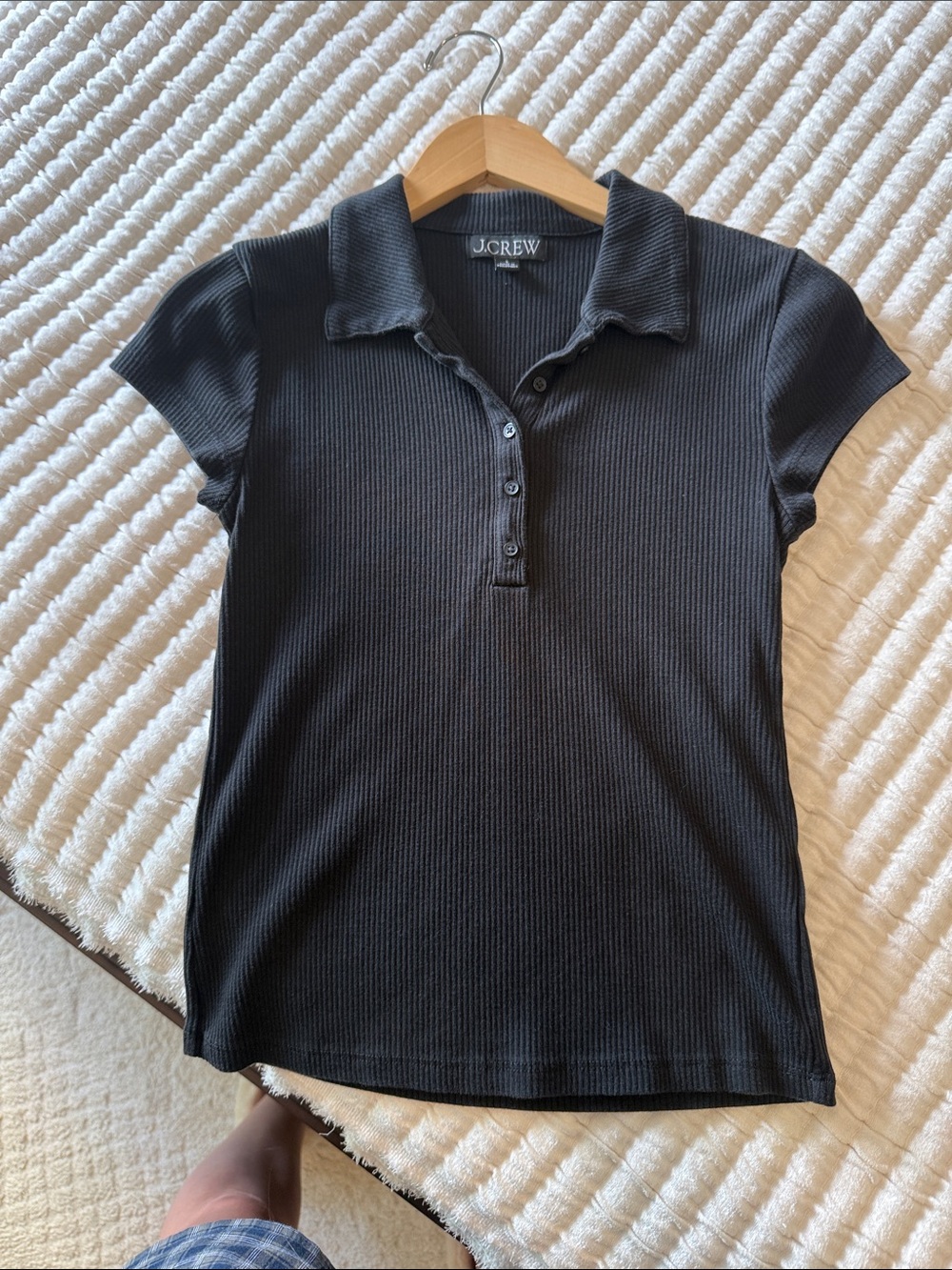 J. Crew Black Ribbed Polo Tee